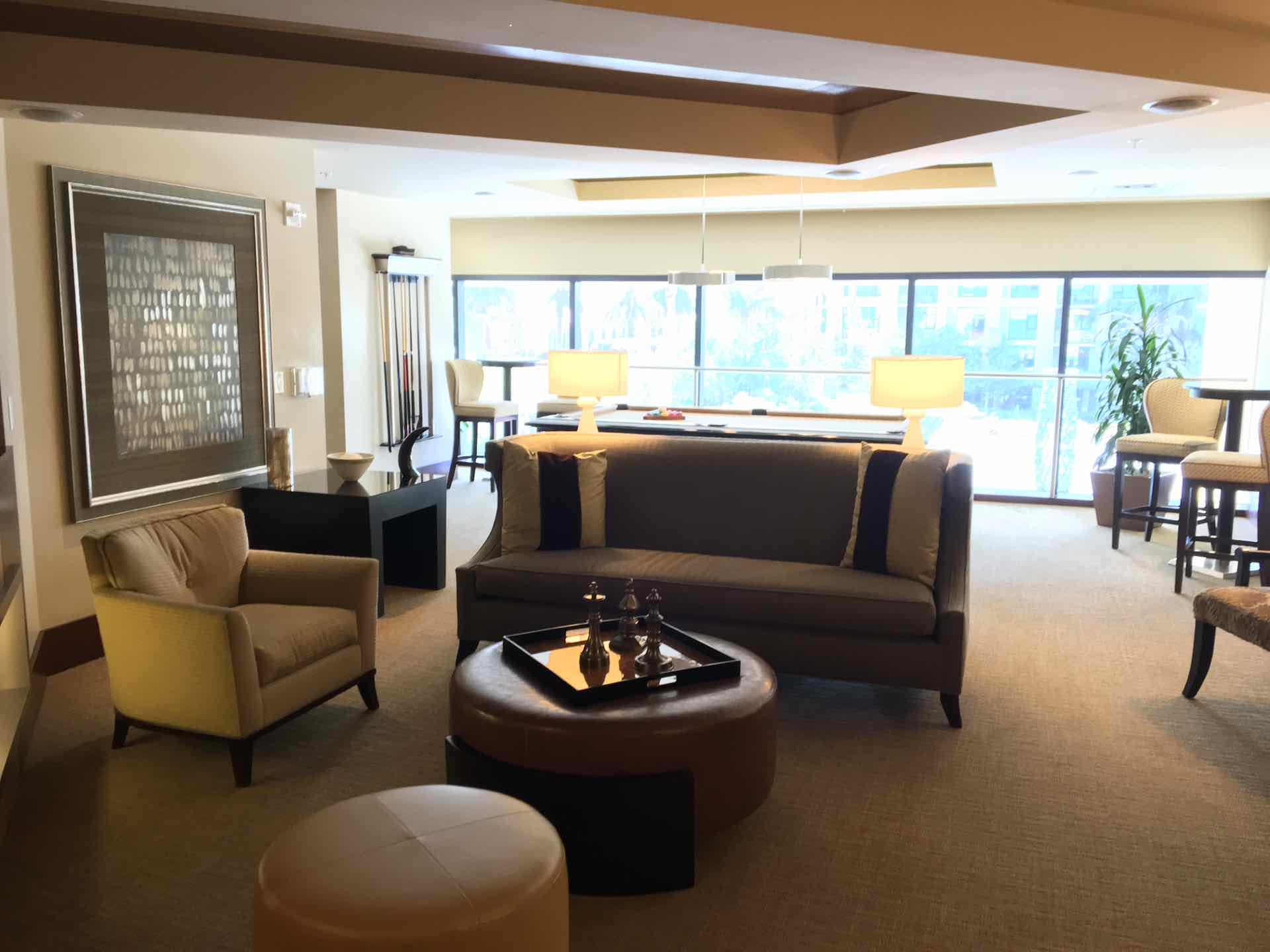 Lounge area located on third floor of condominium complex