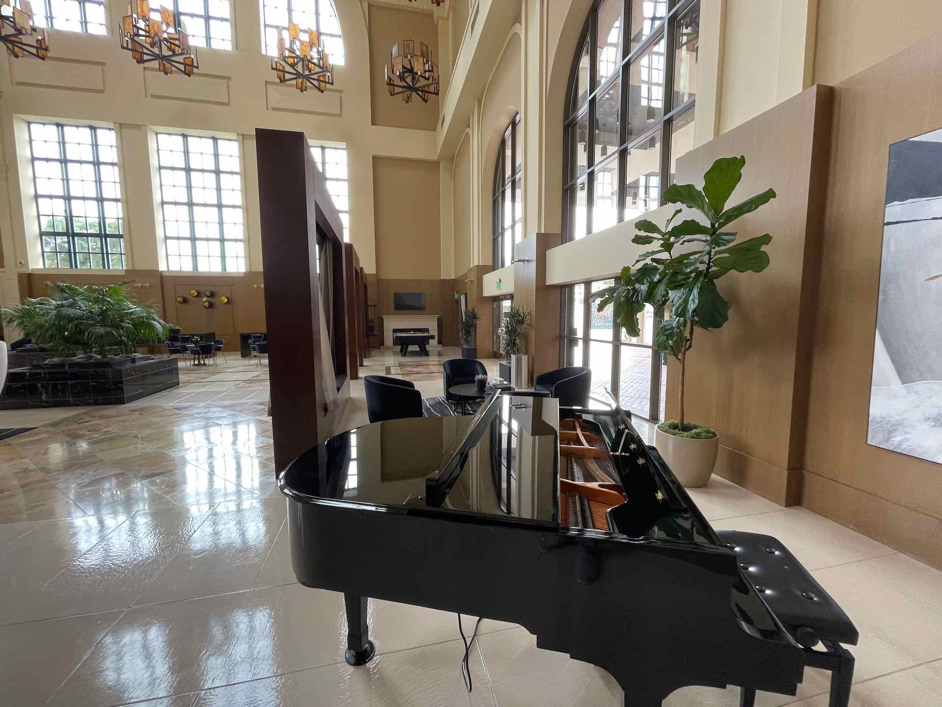 Piano located in community lounge