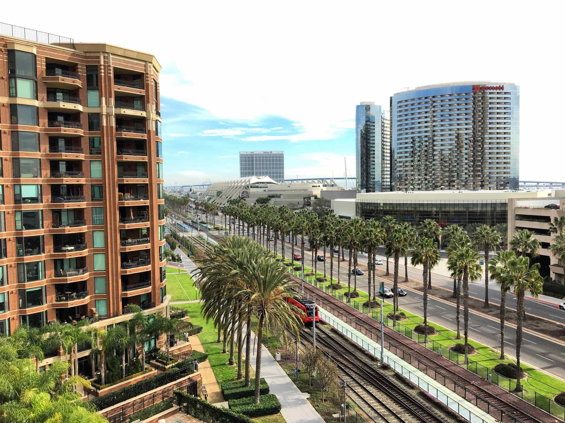 Views towards the San Diego convention center from Cityfront Terrace building