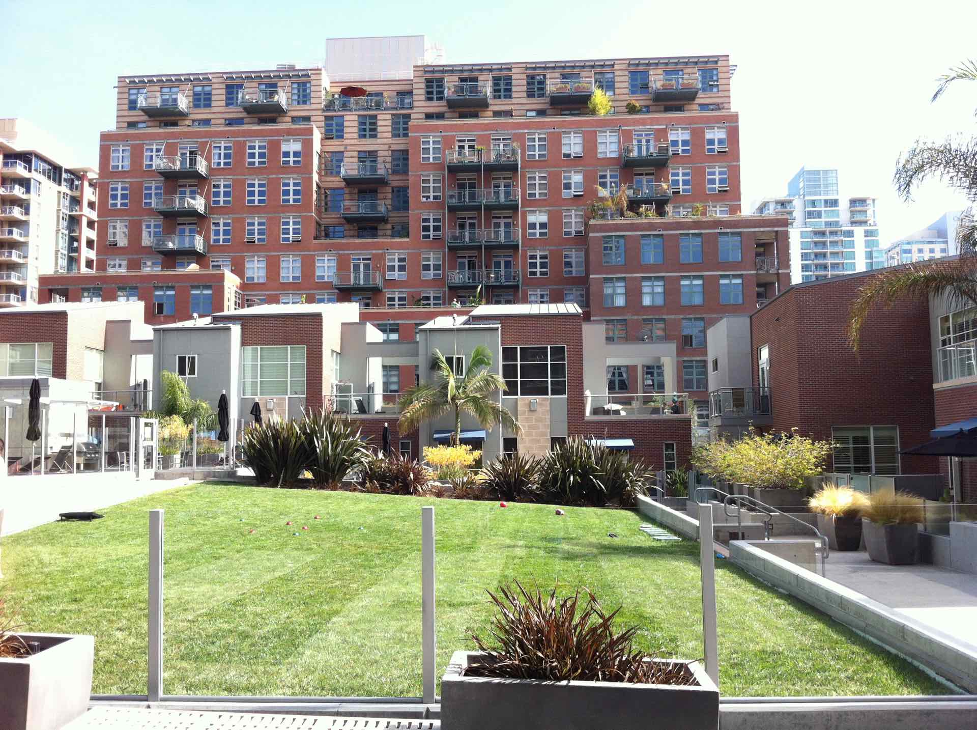 grassy area inside downtown San Diego condo tower