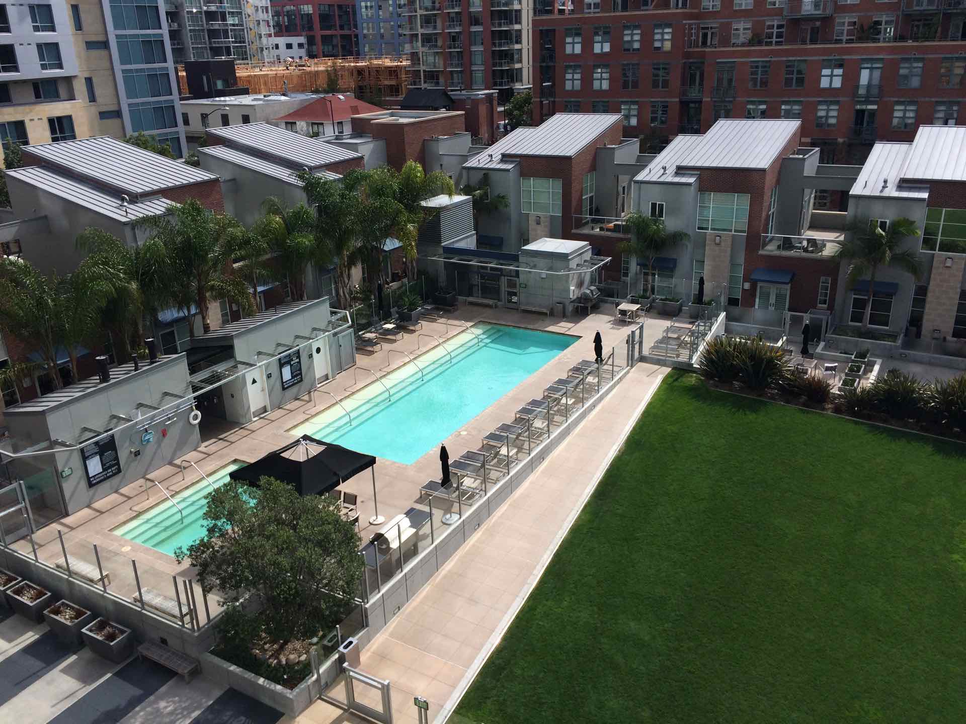 Pool deck at The Mark condo building in San Diego