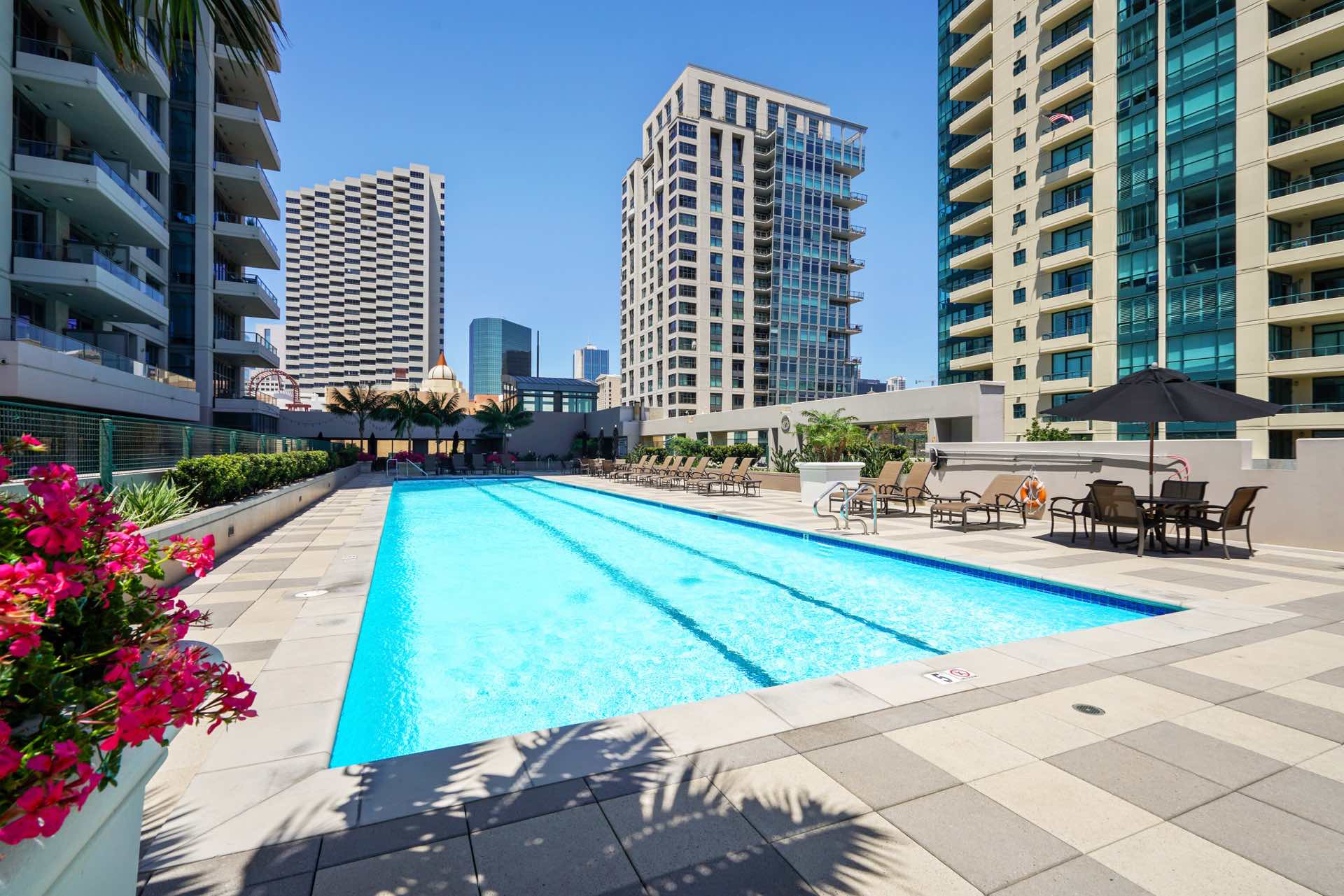 Lap pool in San Diego Marina District condo building