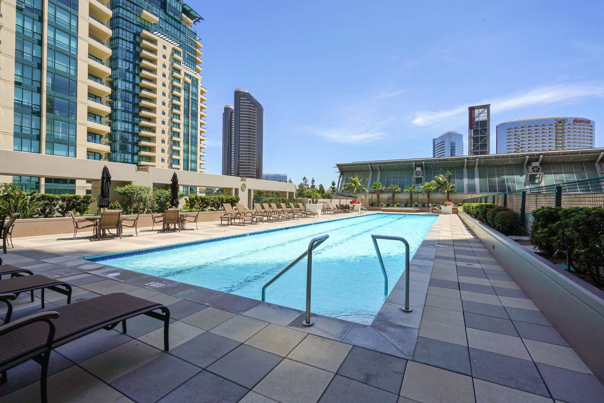Lap pool in downtown San Diego high rise condo tower